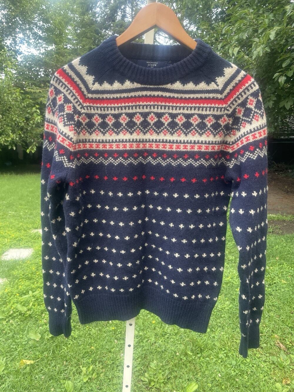 J.CREW Men's Medium Lambs Wool Striped Crewneck Sweater 90s/Y2k Style